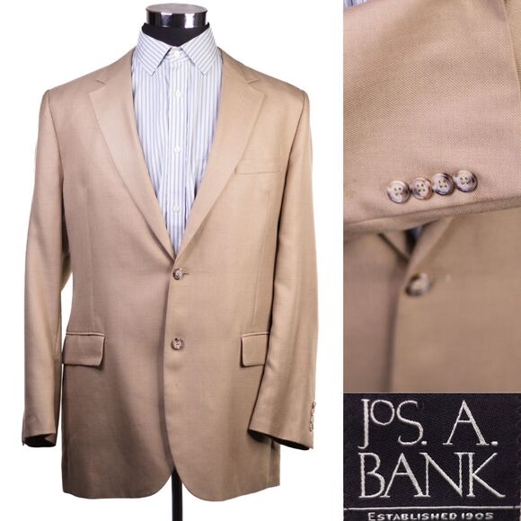 Jos A Bank Mens 2 Button Silk Wool Blazer Sport Coat Sand Glen Check Mint Sz 43L - Picture 1 of 13